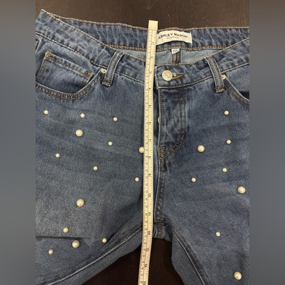 Ashley Mason Pearl Studded Buttonfly Light Wash Denim Blue Jeans Size 9/29 - Picture 8 of 15